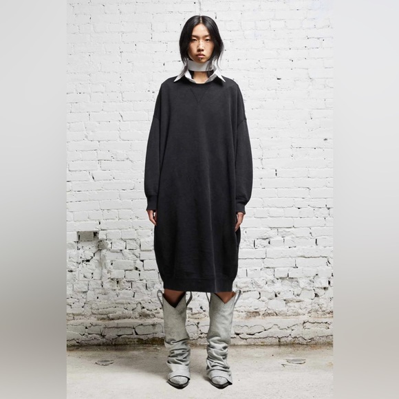 R13 Grunge Sweatshirt Dress - Washed Black. Size XS - Picture 2 of 14